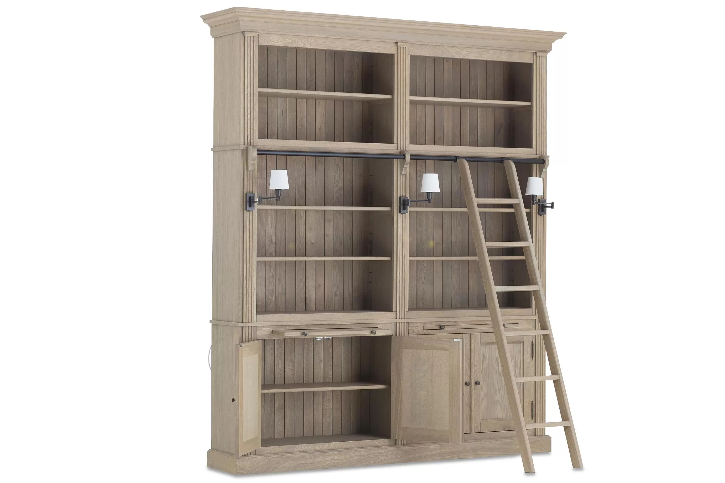 Flamant Balmore, Boekenkast, Verweerd Eiken, 2-Delig, Met Ladder | Kasten