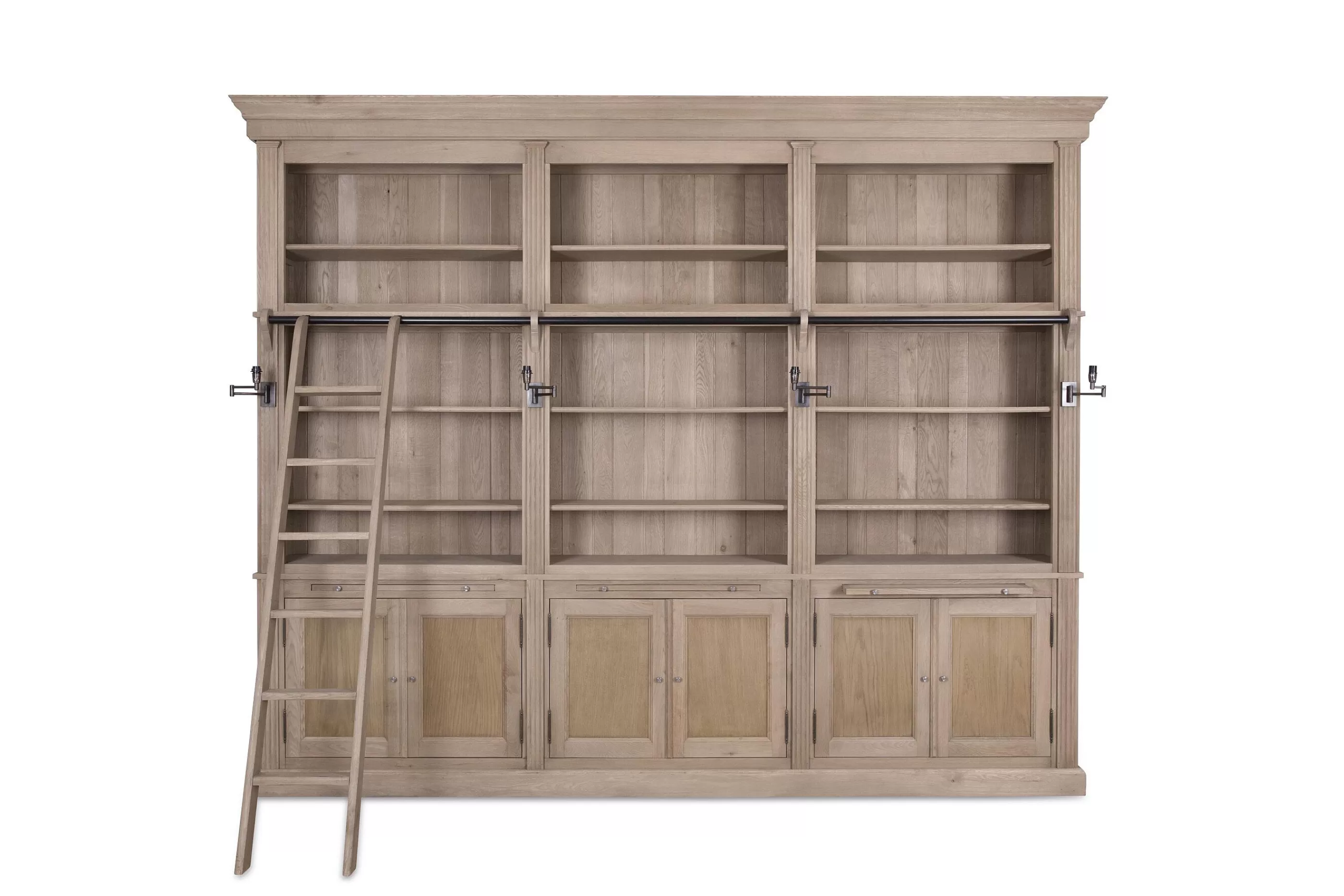 Flamant Balmore, Boekenkast, Verweerd Eiken, 3-Delig, Met Ladder | Kasten